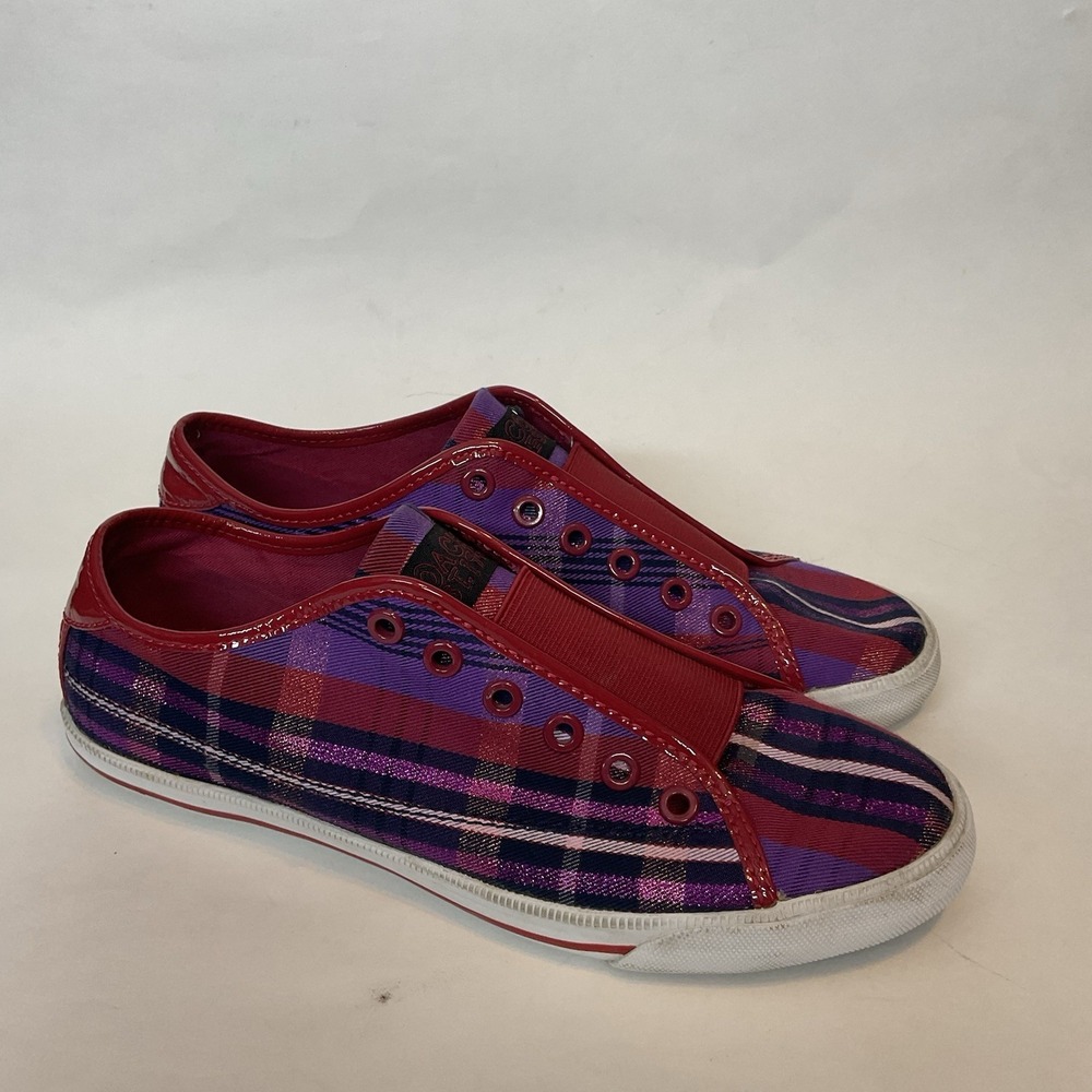 Coach Bev "Poppy" Slip-on Sneakers Women's Size 9B‎ Pink Purple Plaid/Checked